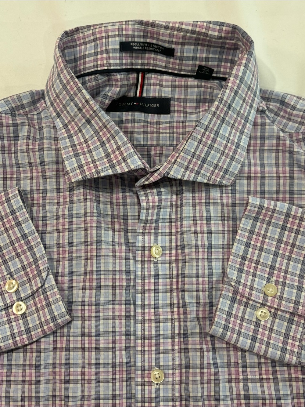 Tommy Hilfiger Men's Stretch Shirt Wrinkle Resistant Purple Blue Check Sz 2XL - Picture 8 of 9